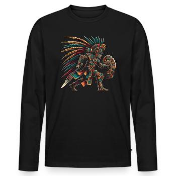 Aztekischer Krieger Mexikanische Azteken-Zivilisation - Männer Premium Bio Langarmshirt - Schwarz - Vorne - Nico (187cm)