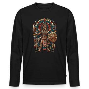 Aztekischer Krieger Mexikanische Azteken-Zivilisation - Männer Premium Bio Langarmshirt - Schwarz - Vorne - Nico (187cm)