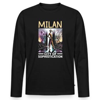 Milan Italy Travel Vacation Italian Milan Skyline - Men's Premium Organic Long Sleeve Shirt - black - Front - Nico (187cm)