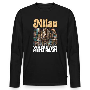 Milan Italy Travel Vacation Italian Milan Skyline - Men's Premium Organic Long Sleeve Shirt - black - Front - Nico (187cm)