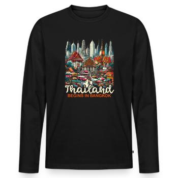Bangkok Thaïlande Voyage Vacances Langue thaïlandaise - T-shirt manches longues Premium bio Homme - noir - Devant - Nico (187cm)