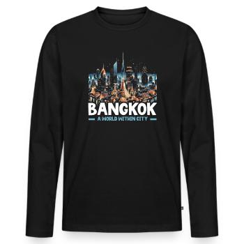 Bangkok Thaïlande Voyage Vacances Langue thaïlandaise - T-shirt manches longues Premium bio Homme - noir - Devant - Nico (187cm)