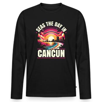 Cancún Mexique Pride Vacances Mexique Voyage Mexicain - T-shirt manches longues Premium bio Homme - noir - Devant - Nico (187cm)