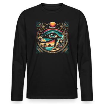Oeil d’Horus Mythologie égyptienne Symbole ancien - T-shirt manches longues Premium bio Homme - noir - Devant - Nico (187cm)