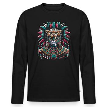 Aztec Jaguar Warrior Aztec Culture Indigenous - Men's Premium Organic Long Sleeve Shirt - black - Front - Nico (187cm)