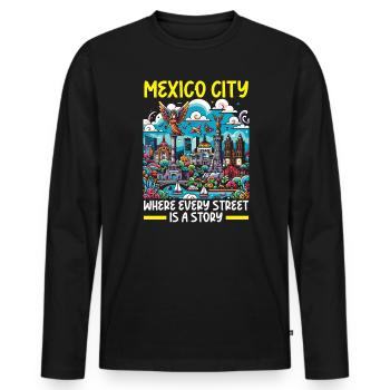 Mexico City Mexique Vacances Mexique Voyage Mexicain - T-shirt manches longues Premium bio Homme - noir - Devant - Nico (187cm)