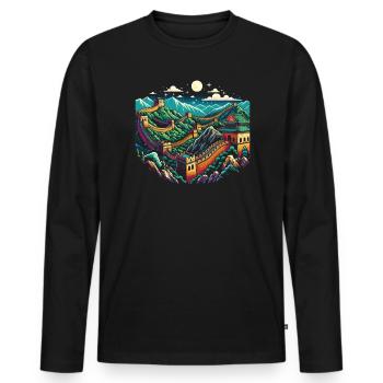 Grande Muraille De Chine Voyage Vacances Chinois - T-shirt manches longues Premium bio Homme - noir - Devant - Nico (187cm)