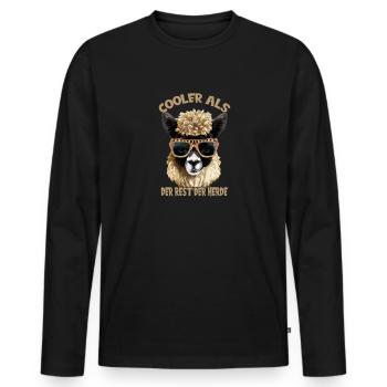 Lama cool avec lunettes de soleil et coiffure - T-shirt manches longues Premium bio Homme - noir - Devant - Nico (187cm)