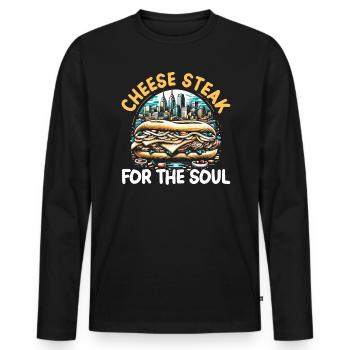 Steak au fromage Amateur de nourriture American Sandwhich Foodie - T-shirt manches longues Premium bio Homme - noir - Devant - Nico (187cm)