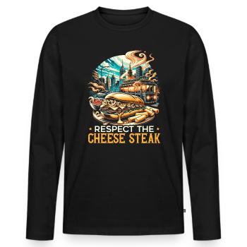 Steak au fromage Amateur de nourriture American Sandwhich Foodie - T-shirt manches longues Premium bio Homme - noir - Devant - Nico (187cm)