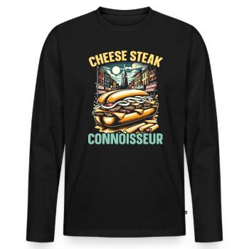 Cheese Steak Food Lover American Sandwhich Foodie - Men's Premium Organic Long Sleeve Shirt - black - Front - Nico (187cm)