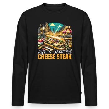 Steak au fromage Amateur de nourriture American Sandwhich Foodie - T-shirt manches longues Premium bio Homme - noir - Devant - Nico (187cm)