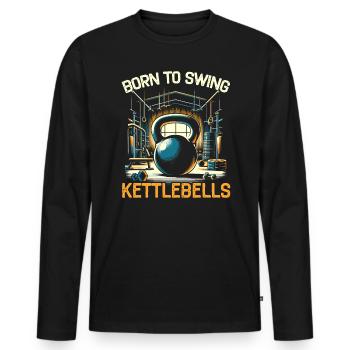 Kettlebell Workout Fitness Journey Bodybuilder - Men's Premium Organic Long Sleeve Shirt - black - Front - Nico (187cm)