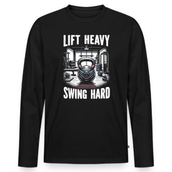 Kettlebell Workout Fitness Journey Bodybuilder - Men's Premium Organic Long Sleeve Shirt - black - Front - Nico (187cm)