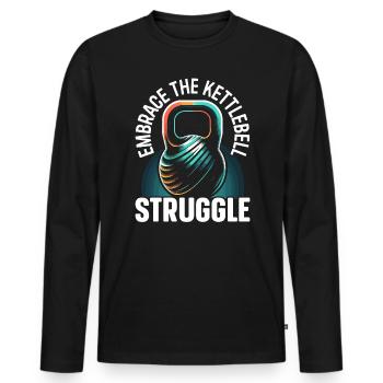 Kettlebell Workout Fitness Journey Bodybuilder - Men's Premium Organic Long Sleeve Shirt - black - Front - Nico (187cm)