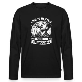 Croissant France Food Foodie Petit-déjeuner français - T-shirt manches longues Premium bio Homme - noir - Devant - Nico (187cm)