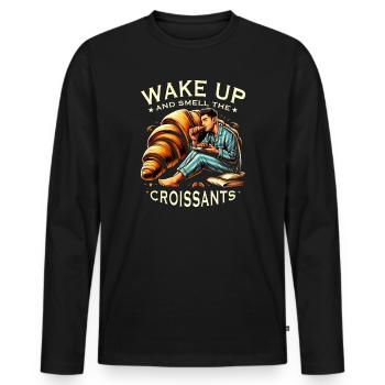 Croissant France Food Foodie Petit-déjeuner français - T-shirt manches longues Premium bio Homme - noir - Devant - Nico (187cm)