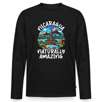 Ich liebe Nicaragua Nicaraguanische Flagge Nicaraguanischer Stolz - Männer Premium Bio Langarmshirt - Schwarz - Vorne - Nico (187cm)