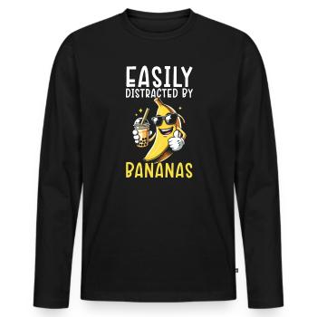 Banana Lover Mangeur de bananes Nourriture Fruits Tropicaux - T-shirt manches longues Premium bio Homme - noir - Devant - Nico (187cm)