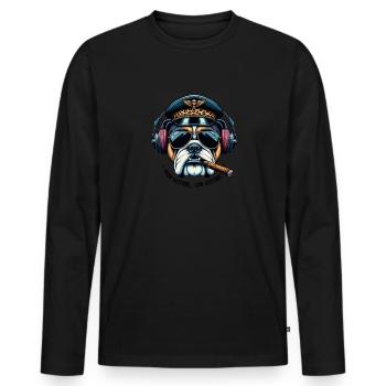 Chien avec lunettes de soleil et casquette pilote et - T-shirt manches longues Premium bio Homme - noir - Devant - Nico (187cm)