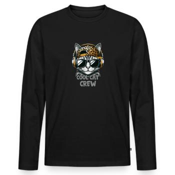 Cool cat with sunglasses and headphones - Men's Premium Organic Long Sleeve Shirt - black - Front - Nico (187cm)