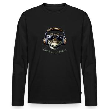 Crocodile avec lunettes de soleil et écouteurs - T-shirt manches longues Premium bio Homme - noir - Devant - Nico (187cm)