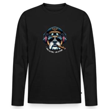Chien avec lunettes de soleil et casquette pilote et - T-shirt manches longues Premium bio Homme - noir - Devant - Nico (187cm)