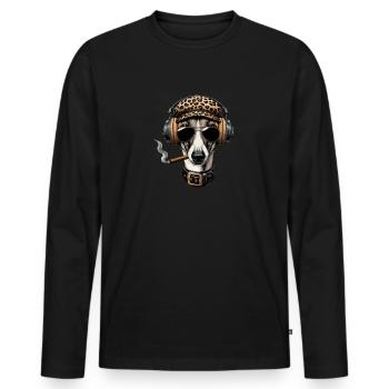 Greyhound with sunglasses and headphones - Men's Premium Organic Long Sleeve Shirt - black - Front - Nico (187cm)