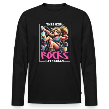 Bouldering Girl Boulderer Rock Climbing Wall - Men's Premium Organic Long Sleeve Shirt - black - Front - Nico (187cm)