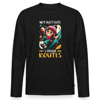 Bouldering Girl Boulderer Rock Climbing Wall - Men's Premium Organic Long Sleeve Shirt - black - Front - Nico (187cm)