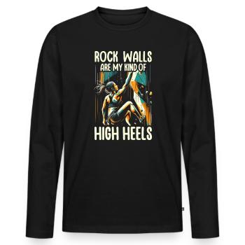 Bouldering Girl Boulderer Rock Climbing Wall - Men's Premium Organic Long Sleeve Shirt - black - Front - Nico (187cm)