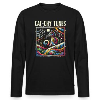 Musique Chat Instrument De Musique Kitty Pet Musicien - T-shirt manches longues Premium bio Homme - noir - Devant - Nico (187cm)