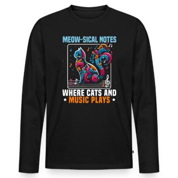 Musique Chat Instrument De Musique Kitty Pet Musicien - T-shirt manches longues Premium bio Homme - noir - Devant - Nico (187cm)