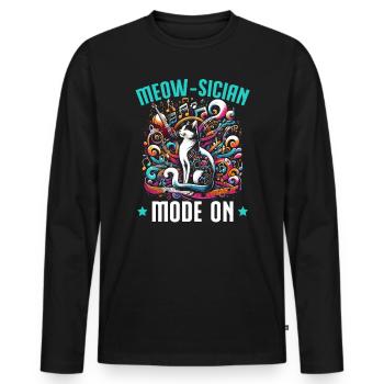 Musique Chat Instrument De Musique Kitty Pet Musicien - T-shirt manches longues Premium bio Homme - noir - Devant - Nico (187cm)
