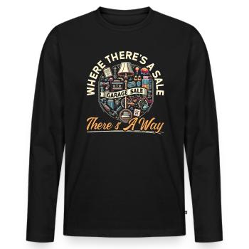 Flohmarkt Sprichwort Einkaufen Sparsamkeit Sparsamkeit - Männer Premium Bio Langarmshirt - Schwarz - Vorne - Nico (187cm)