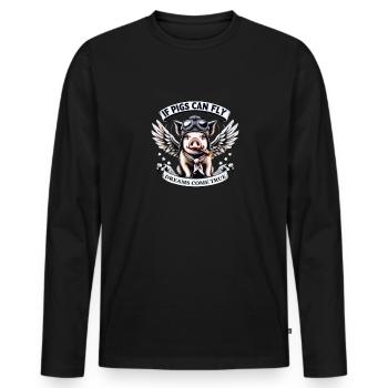 Comic Pig with Wings - Men's Premium Organic Long Sleeve Shirt - black - Front - Nico (187cm)