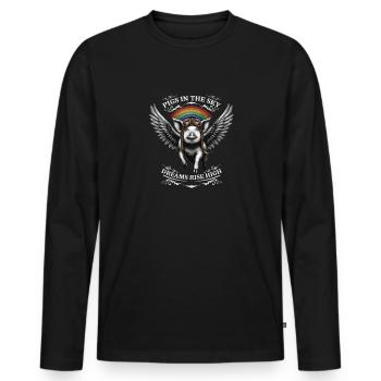 Flying pig with wings in the sky - Men's Premium Organic Long Sleeve Shirt - black - Front - Nico (187cm)