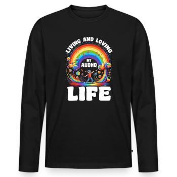 AuDHD Autismus ADHS Autistisches Spektrum Neurodiversität - Männer Premium Bio Langarmshirt - Schwarz - Vorne - Nico (187cm)