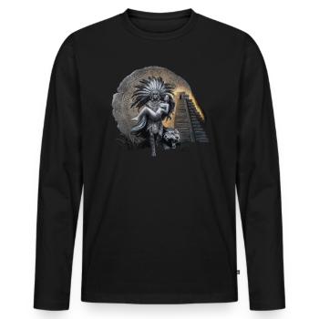 Aztec Warrior Indigenous Mexican Aztec Jaguar - Men's Premium Organic Long Sleeve Shirt - black - Front - Nico (187cm)