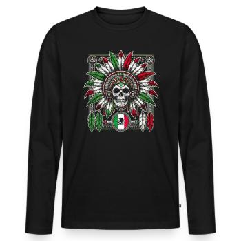 Aztec Warrior Indigenous Mexican Aztec Jaguar - Men's Premium Organic Long Sleeve Shirt - black - Front - Nico (187cm)