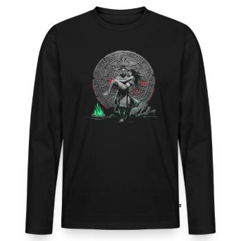 Aztec Warrior Indigenous Mexican Aztec Jaguar - Men's Premium Organic Long Sleeve Shirt - black - Front - Nico (187cm)