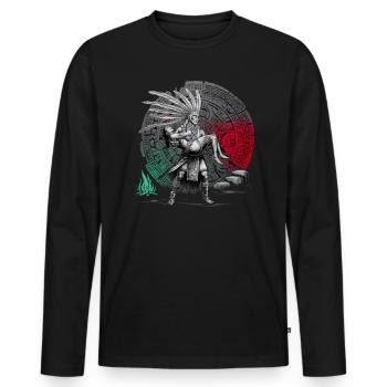Aztec Warrior Indigenous Mexican Aztec Jaguar - Men's Premium Organic Long Sleeve Shirt - black - Front - Nico (187cm)