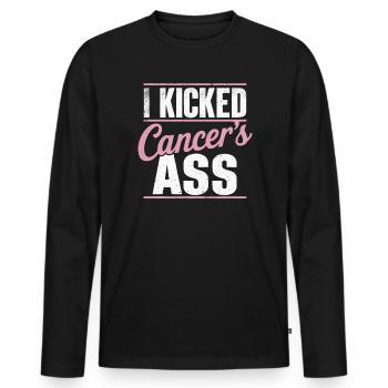 Breast Cancer Awareness Cancer Survivor Ribbon - Men's Premium Organic Long Sleeve Shirt - black - Front - Nico (187cm)