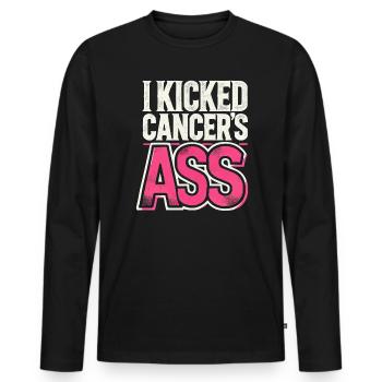 Breast Cancer Awareness Cancer Survivor Ribbon - Men's Premium Organic Long Sleeve Shirt - black - Front - Nico (187cm)