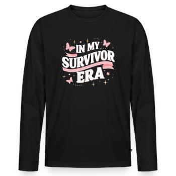 Breast Cancer Awareness Cancer Survivor Ribbon - Men's Premium Organic Long Sleeve Shirt - black - Front - Nico (187cm)