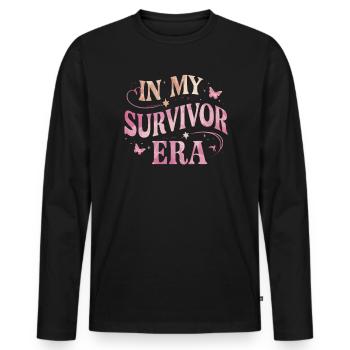 Breast Cancer Awareness Cancer Survivor Ribbon - Men's Premium Organic Long Sleeve Shirt - black - Front - Nico (187cm)