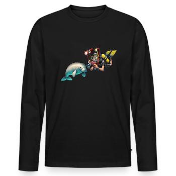 Diver meets dugong underwater - Men's Premium Organic Long Sleeve Shirt - black - Front - Nico (187cm)