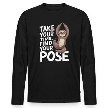 Lazy Sloth Yoga Zen Meditation Yoga Instructor - Men's Premium Organic Long Sleeve Shirt - black - Front - Nico (187cm)