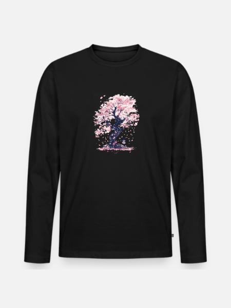 Japanische Kirschblüte, Sakura Ästhetik - Männer Premium Bio Langarmshirt - Schwarz