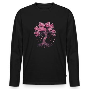 Sakura cerisier en fleurs avec racines - T-shirt manches longues Premium bio Homme - noir - Devant - Nico (187cm)